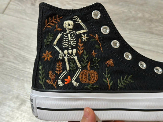 Hand Embroidered Halloween Sneakers, Ghost Pumpkin Spiderweb Design (Customizable)