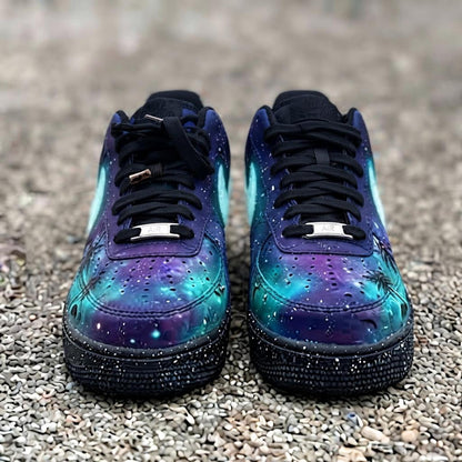Custom Sunset Galaxy Beach Design AF1 Sneakers | Hand Painted Streetwear Footwear