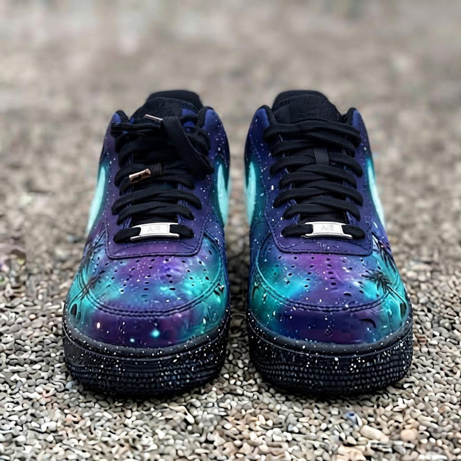 Custom Sunset Galaxy Beach Design AF1 Sneakers | Hand Painted Streetwear Footwear