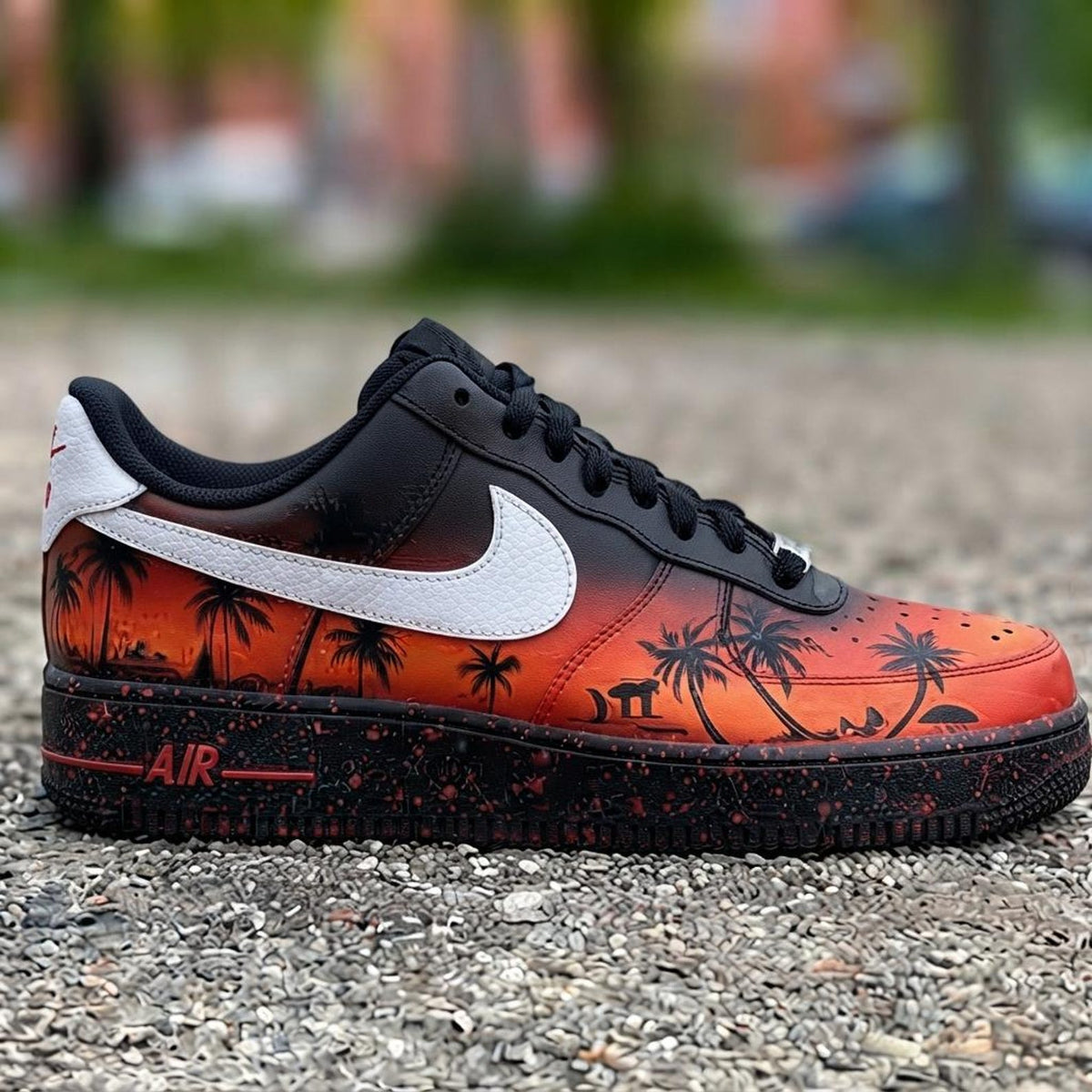 Custom Sunset Fire Beach Design AF1 Sneakers | Hand Painted Streetwear Footwear
