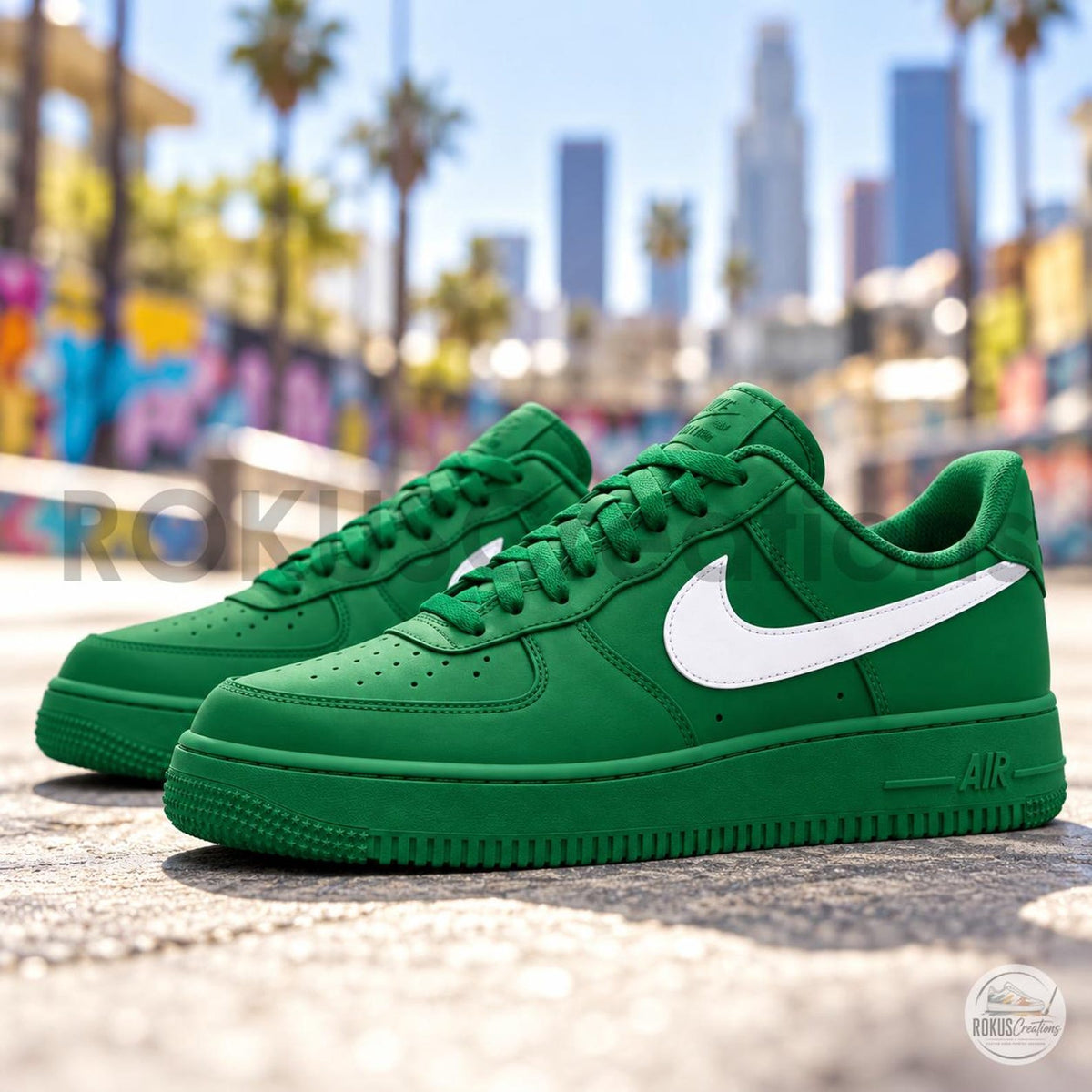 Custom Green Air Force 1 Sneakers – Hand Painted Streetwear AF1 Shoes