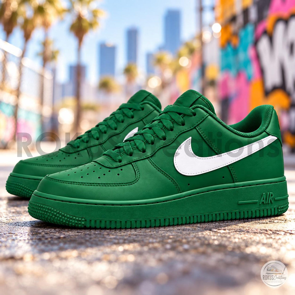 Custom Green Air Force 1 Sneakers – Hand Painted Streetwear AF1 Shoes