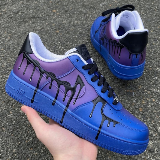 Custom Air Force 1,Drip Gradient Sneakers, Hand Painted Purple Blue AF1 Shoes, Hand Sprayed Streetwear Gift For Him