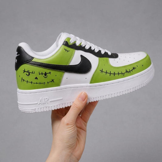 Custom Hand Painted AF1 Sneakers, Frankenstein Green Monster Shoes, Spooky Zombie Stitch Art, Personalized Horror Gift for Men Women