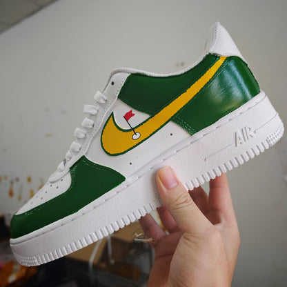 Custom Hand-Painted Green Yellow Golf AF1 Sneakers, Personalized Streetwear Shoes