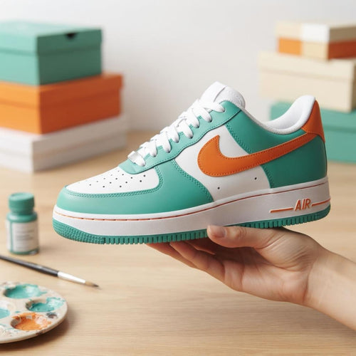 Aqua Orange Sports Custom Air Force One, Game Day Kicks, Handcrafted Footwear