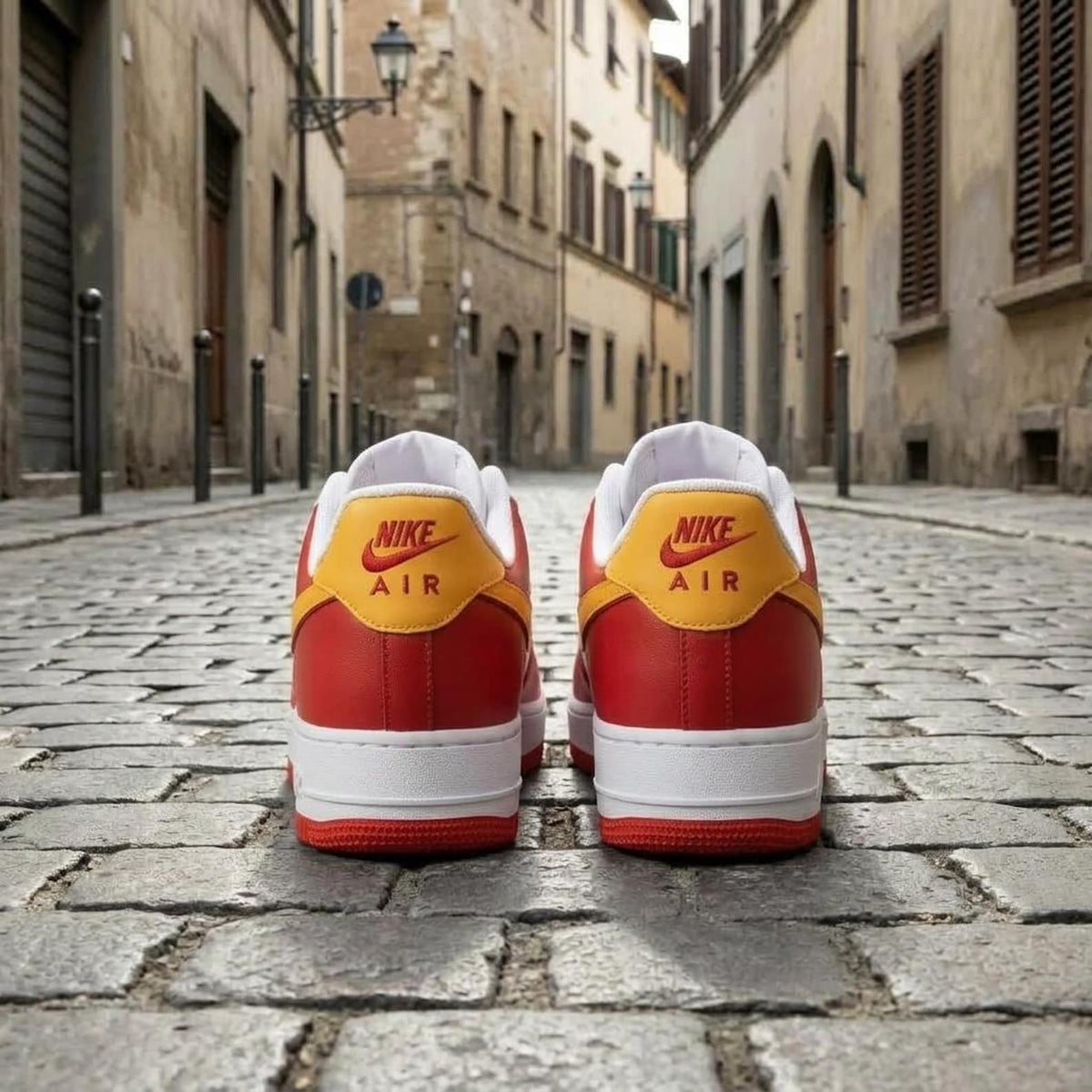 Custom Painted Shoes, Red Gold AF1 Kicks, Handcrafted Athletic Sneakers