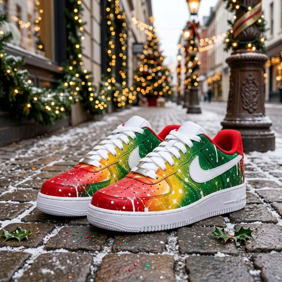 Christmas Gradient Painted Sneakers, Custom Hand Painted Footwear