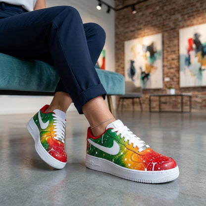 Christmas Gradient Painted Sneakers, Custom Hand Painted Footwear