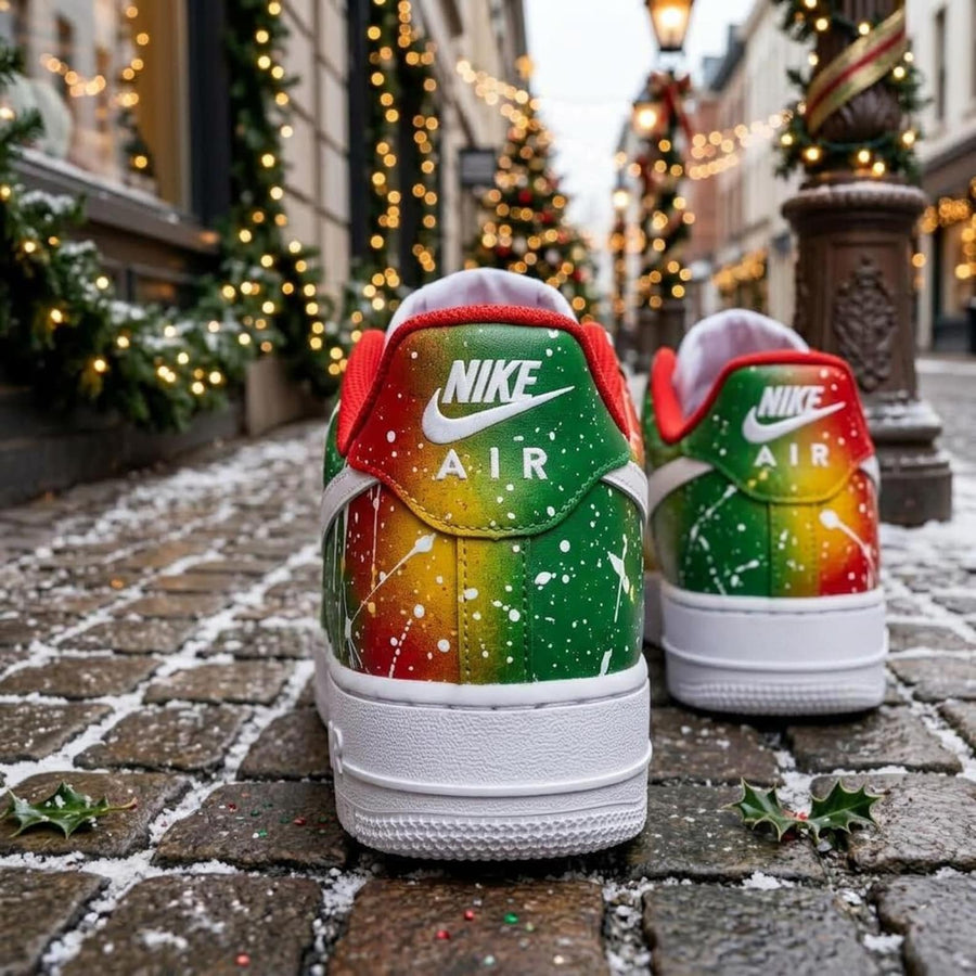 Christmas Gradient Painted Sneakers, Custom Hand Painted Footwear