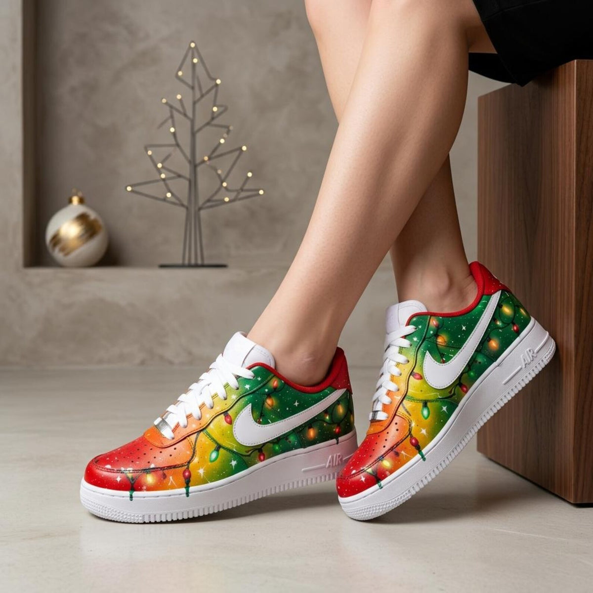 Christmas Lights Hand Painted Shoes, Custom Gradient AF1