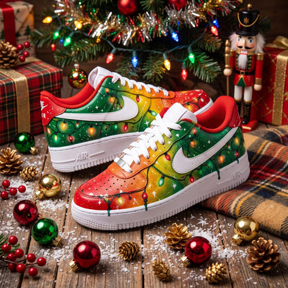 Christmas Lights Hand Painted Shoes, Custom Gradient AF1