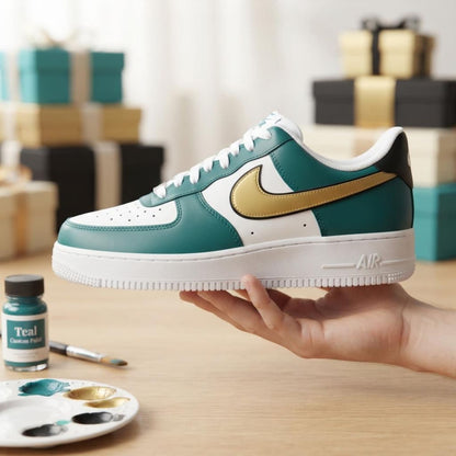 Teal Gold Sports Custom Air Force One, Game Day Kicks, Footwear