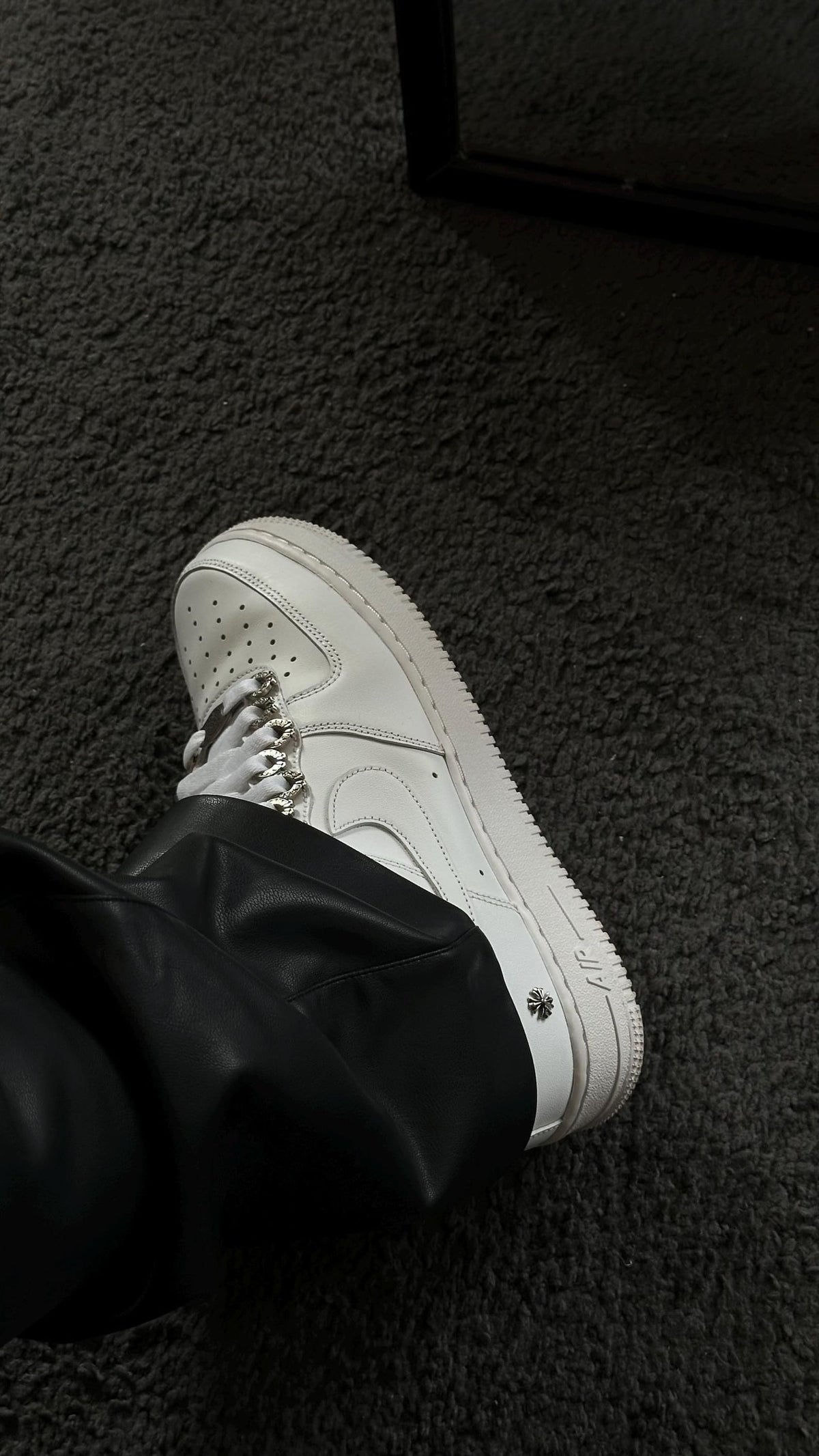 Custom White Nike Air Force 1 Low: Chrome Cross, Silver Details (Y2K Style)