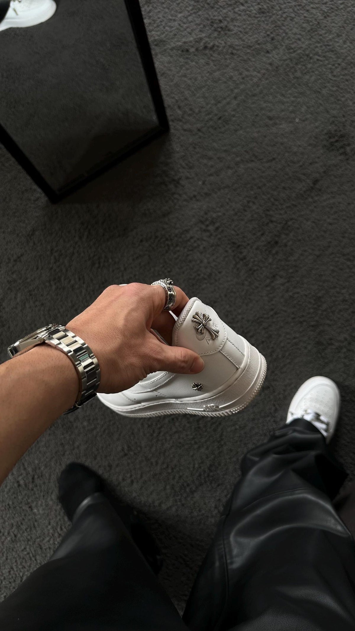 Custom White Nike Air Force 1 Low: Chrome Cross, Silver Details (Y2K Style)