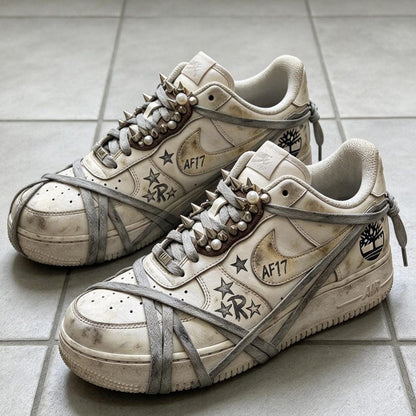 Custom Air Force 1 Shoes, Spiked Distressed AF1, Hand Decorated Sneakers Gift For Birthday Holiday Graduation