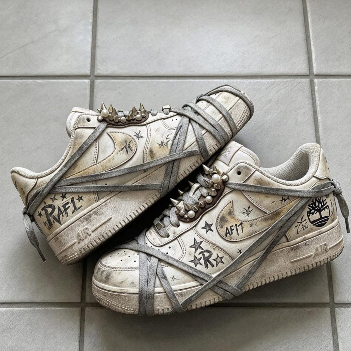 Custom Air Force 1 Shoes, Spiked Distressed AF1, Hand Decorated Sneakers Gift For Birthday Holiday Graduation