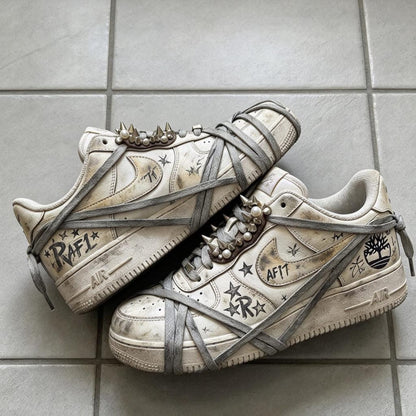 Custom Air Force 1 Shoes, Spiked Distressed AF1, Hand Decorated Sneakers Gift For Birthday Holiday Graduation
