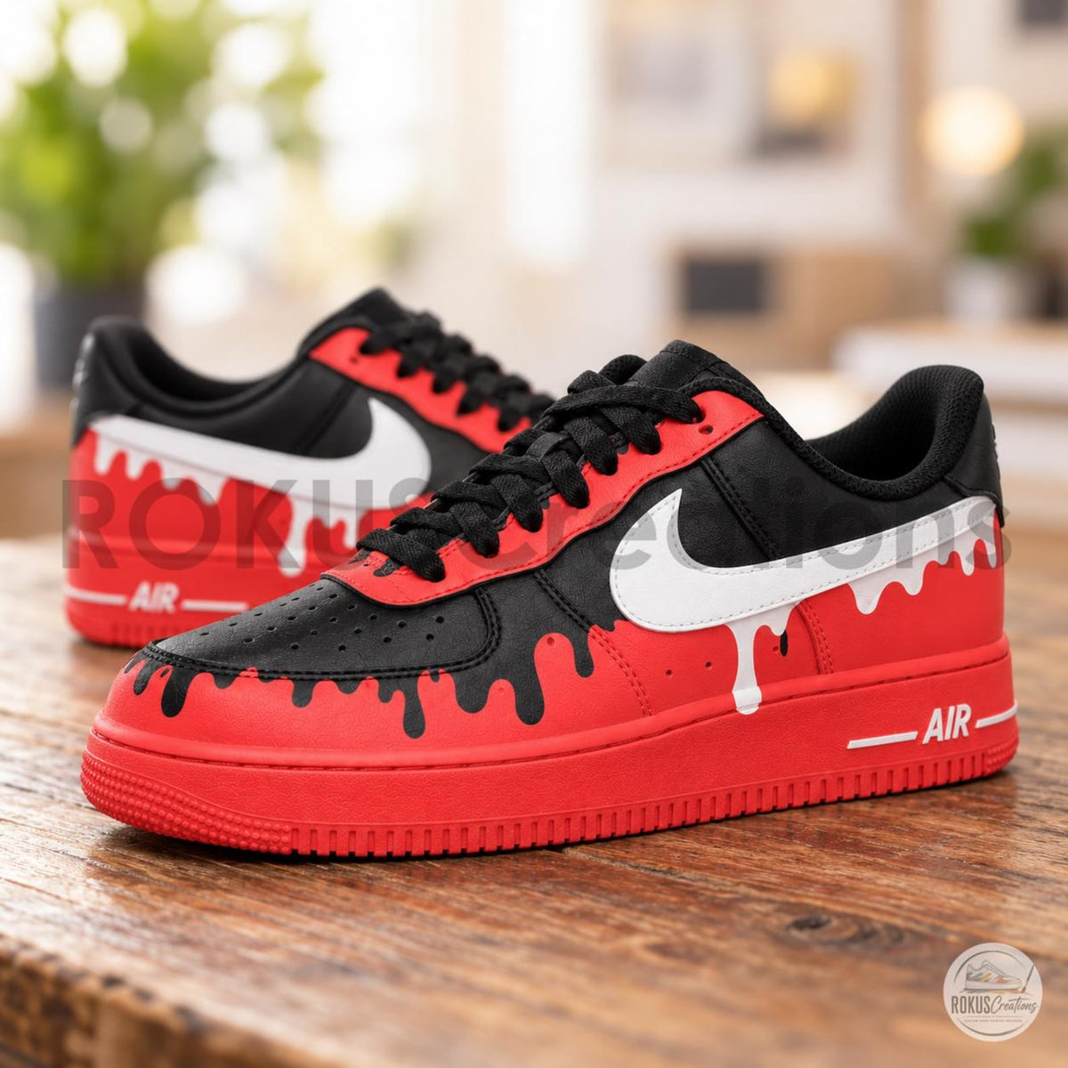 Custom Hand Painted AF1, Red Black Drip Sneakers, Bold Streetwear Shoes, Personalized Gift for Him Her