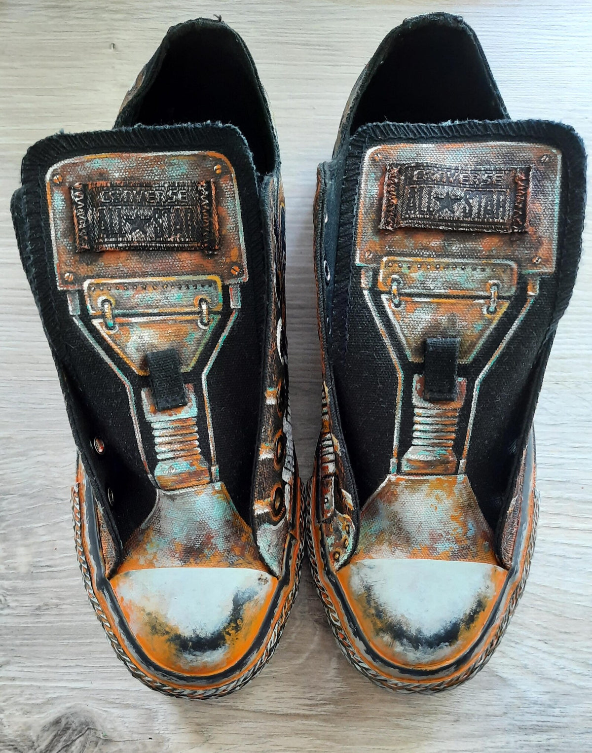 Sneakers, Custom Painted Steampunk Sneakers, Cyberpunk Canvas Shoes, Wearable Art Shoes, Size EU 39 / US Women 8.5 / Men 7 / Teens (25 cm)