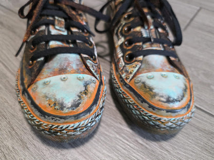 Sneakers, Custom Painted Steampunk Sneakers, Cyberpunk Canvas Shoes, Wearable Art Shoes, Size EU 39 / US Women 8.5 / Men 7 / Teens (25 cm)