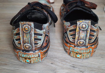 Sneakers, Custom Painted Steampunk Sneakers, Cyberpunk Canvas Shoes, Wearable Art Shoes, Size EU 39 / US Women 8.5 / Men 7 / Teens (25 cm)