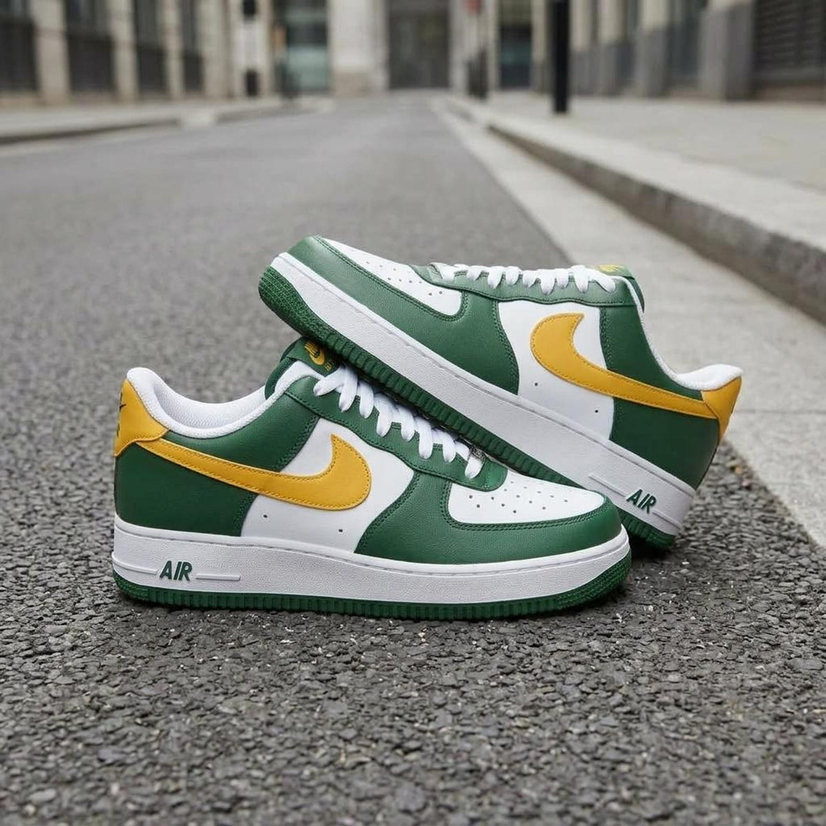 Green Gold Sports Custom Air Force One, Game Day Kicks, Footwear