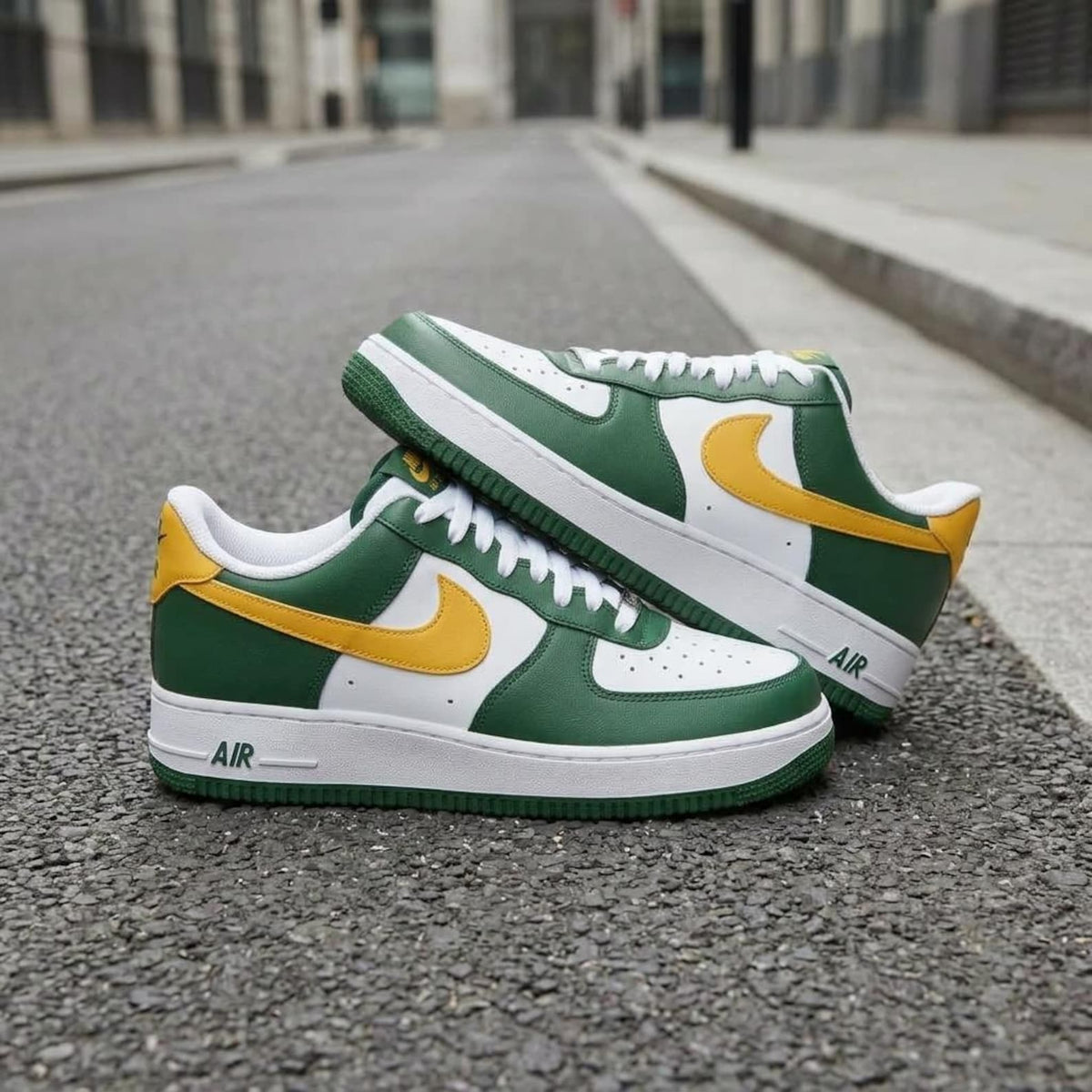 Green Gold Sports Custom Air Force One, Game Day Kicks, Footwear