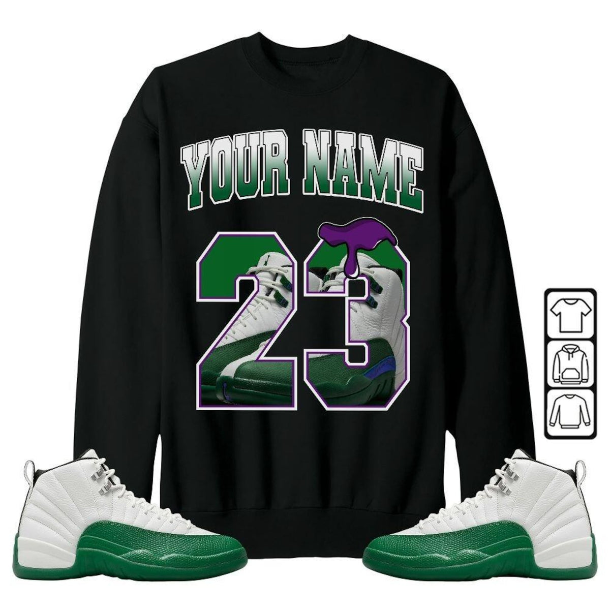 Custom Name Number 23 Drip Shoes Sneaker Shirt Green to Match Jordan 12 Bucks 2026 T Shirt , Jordan 12 Bucks Matching Sneaker