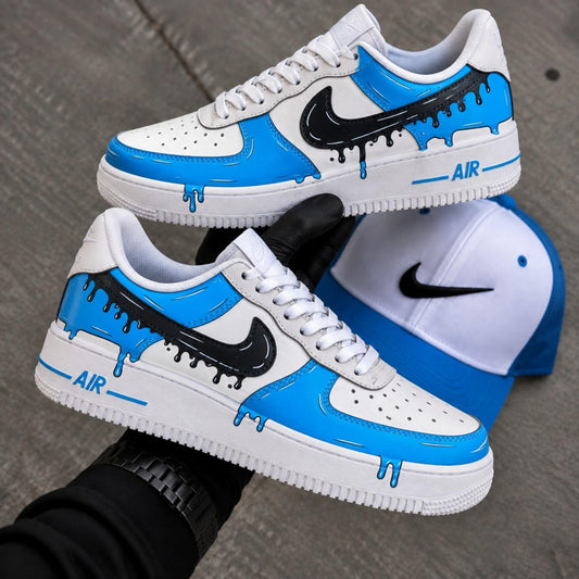 Blue Drip Custom Sneakers, Black Blue Hand Painted Shoes, Custom Street Style Shoes, Unique Streetwear Gift for Him Her