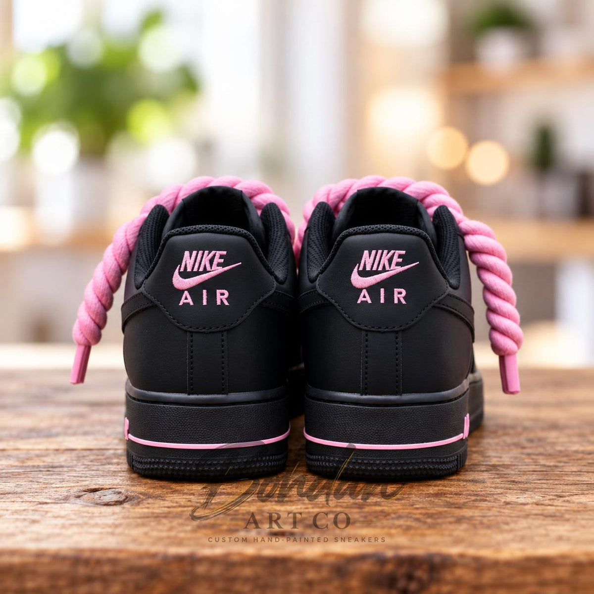 Hand Painted AF1 Pink Drip Shoes, Custom Air Force 1 Sneakers, Black Pink Streetwear Kicks, Chunky Lace Custom Sneaker Gift for Her