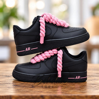 Hand Painted AF1 Pink Drip Shoes, Custom Air Force 1 Sneakers, Black Pink Streetwear Kicks, Chunky Lace Custom Sneaker Gift for Her