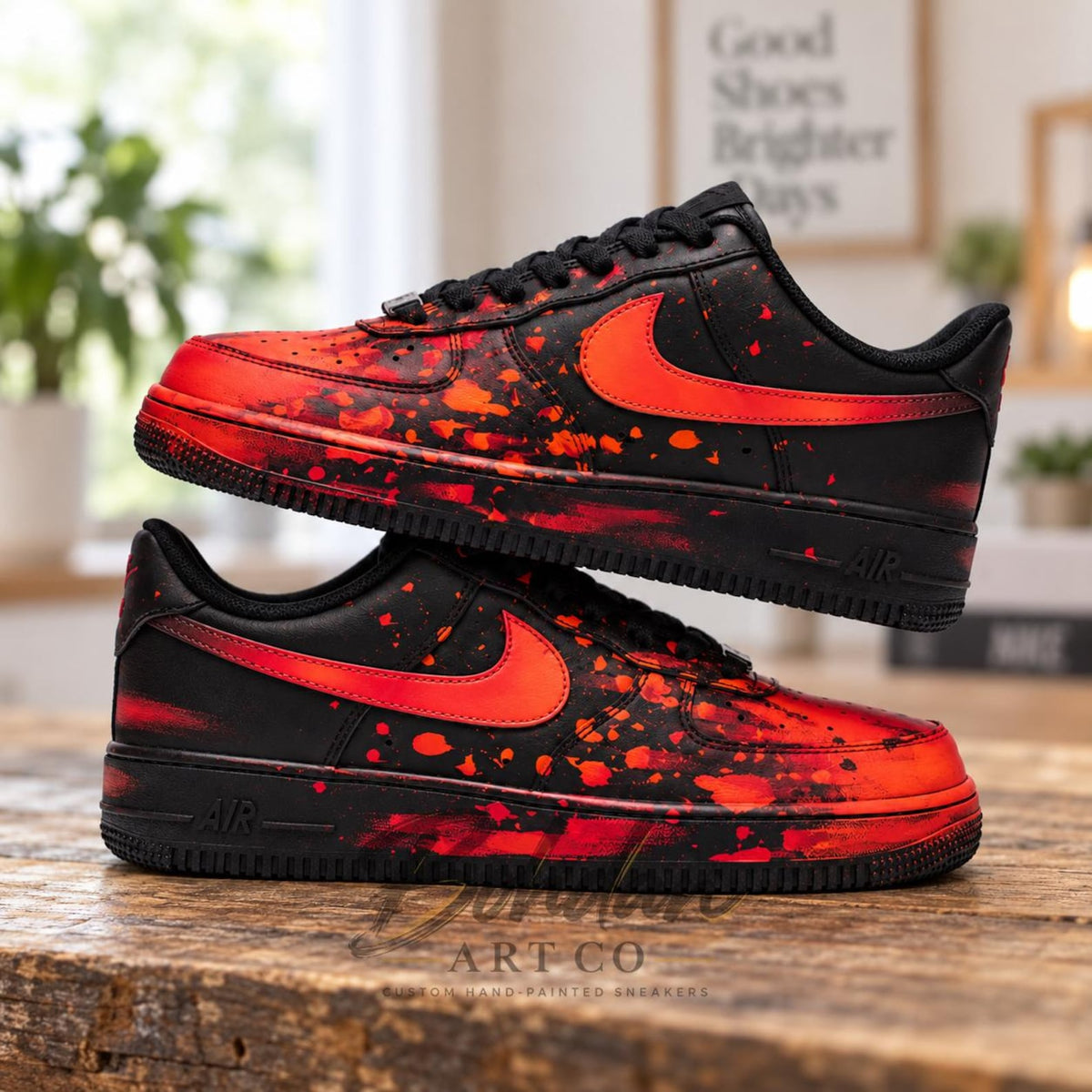 Custom Hand Painted AF1, Red Orange Splatter Sneakers, Black Graffiti Shoes, Personalized Streetwear Gift for Him Her