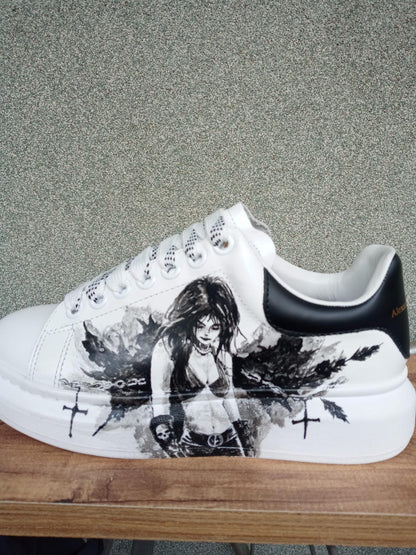 Custom Hand-Painted Sneakers: Gothic Cross Chains Dark Art