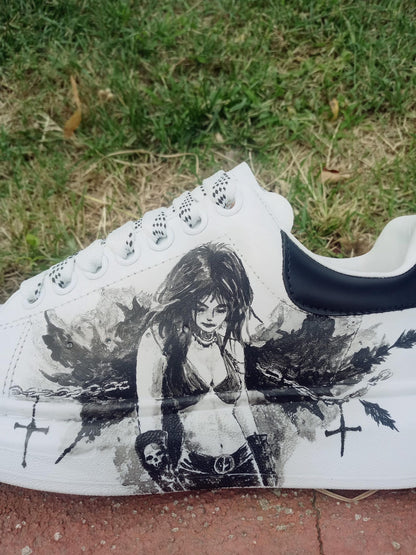 Custom Hand-Painted Sneakers: Gothic Cross Chains Dark Art