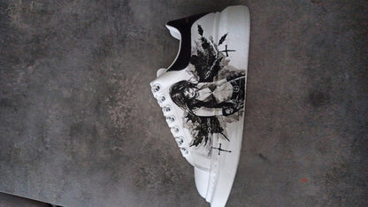 Custom Hand-Painted Sneakers: Gothic Cross Chains Dark Art