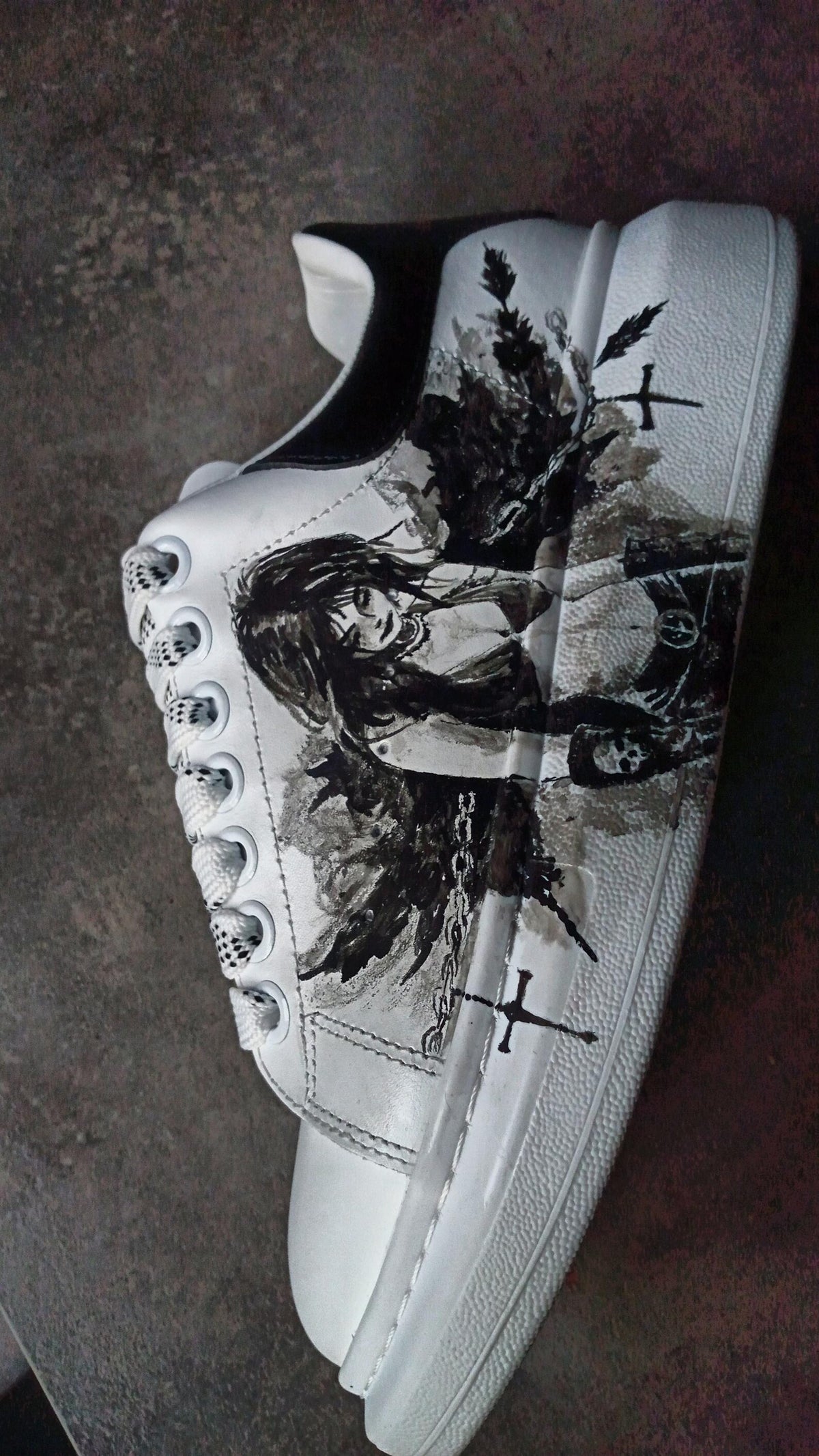 Custom Hand-Painted Sneakers: Gothic Cross Chains Dark Art