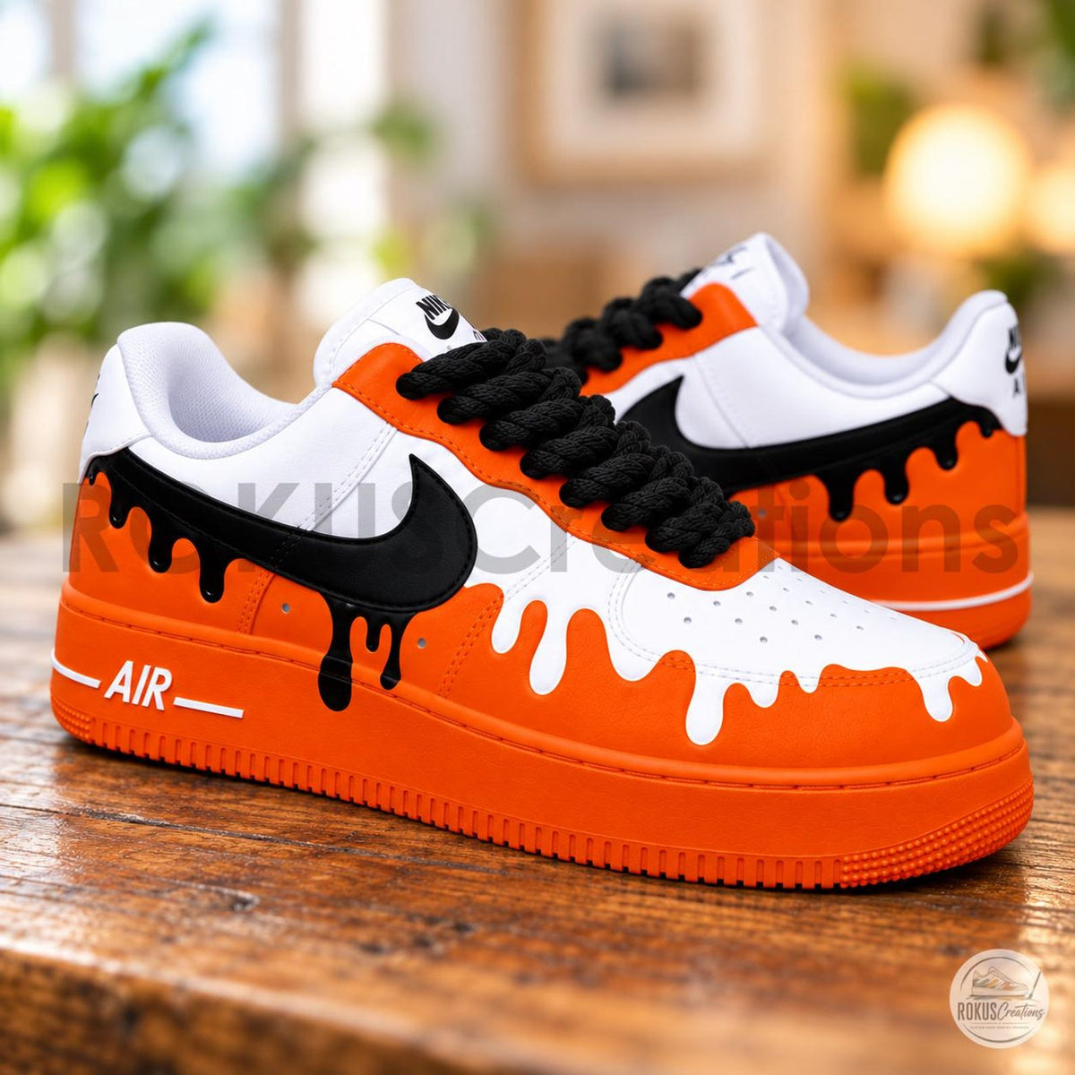 Orange Black Drip Custom Air Force 1 Sneakers, Hand Painted Orange Drip AF1 Shoes, Streetwear Drip Shoes, Gift for Him