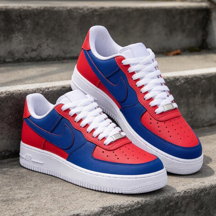 Custom Air Force 1,Red&Blue Block  Hand Painted Sneaker,Personalized AF1 Gift For Birthday Graduation Holiday