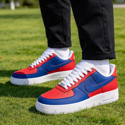 Custom Air Force 1,Red&Blue Block  Hand Painted Sneaker,Personalized AF1 Gift For Birthday Graduation Holiday