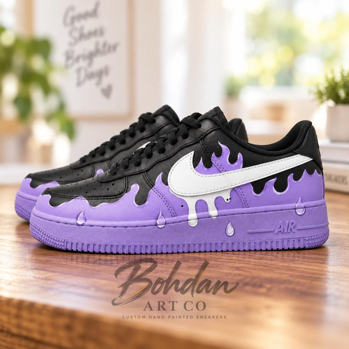 Hand Painted Purple Drip AF1 Shoes, Black and Purple Melting Liquid Kicks, Custom Air Force 1, Anniversary Gift
