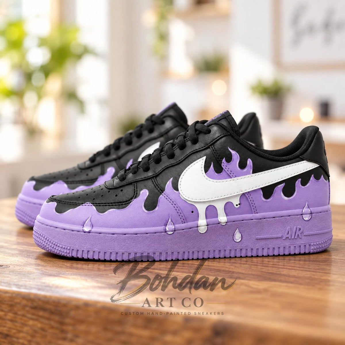 Hand Painted Purple Drip AF1 Shoes, Black and Purple Melting Liquid Kicks, Custom Air Force 1, Anniversary Gift