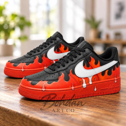 Hand Painted Orange Red Flame AF1 Shoes, Black Fiery Gradient Blaze Art, Custom Air Force 1, Personalized Boyfriend Gift