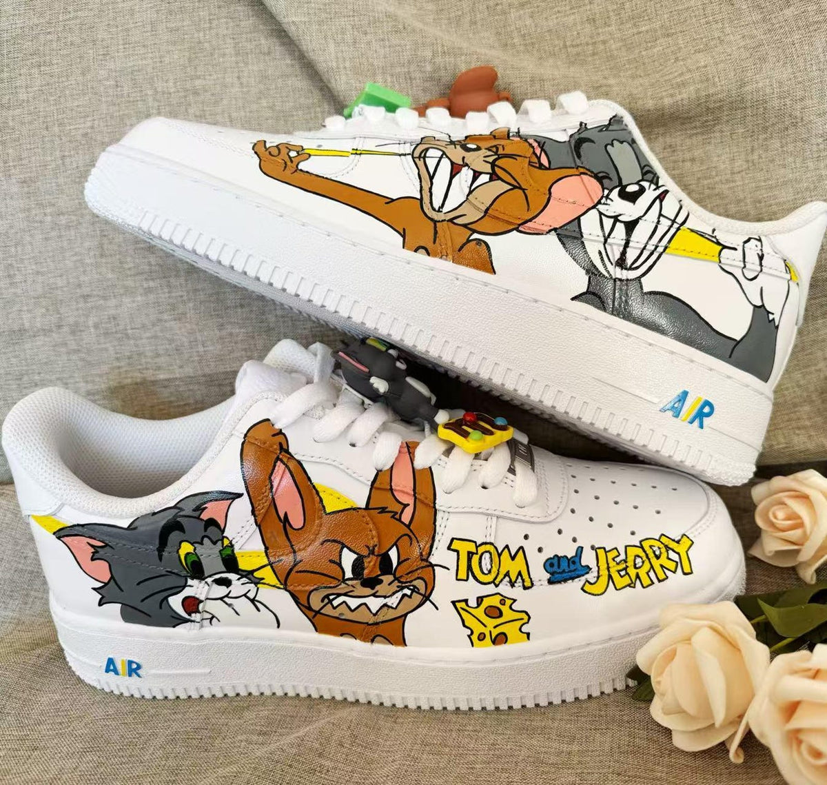 Hand Painted Tom Jerry Air Force 1 Sneakers: Custom Anime Shoes AF1 white personalized gift design wedding fashion trainers