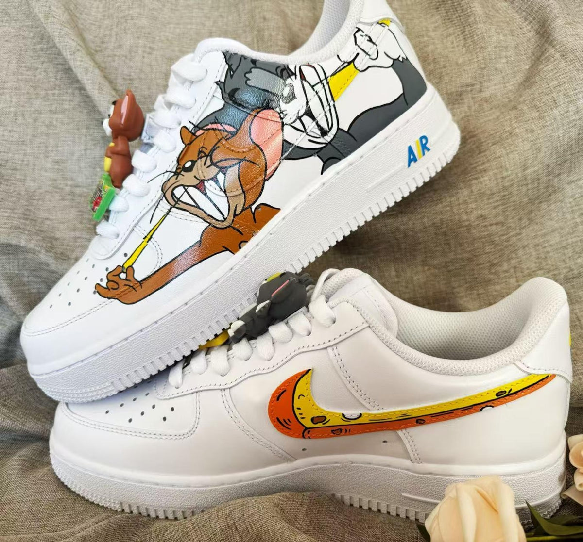 Hand Painted Tom Jerry Air Force 1 Sneakers: Custom Anime Shoes AF1 white personalized gift design wedding fashion trainers