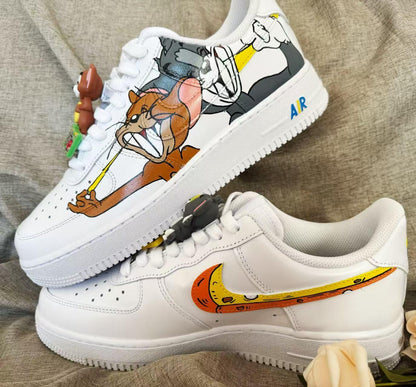 Hand Painted Tom Jerry Air Force 1 Sneakers: Custom Anime Shoes AF1 white personalized gift design wedding fashion trainers