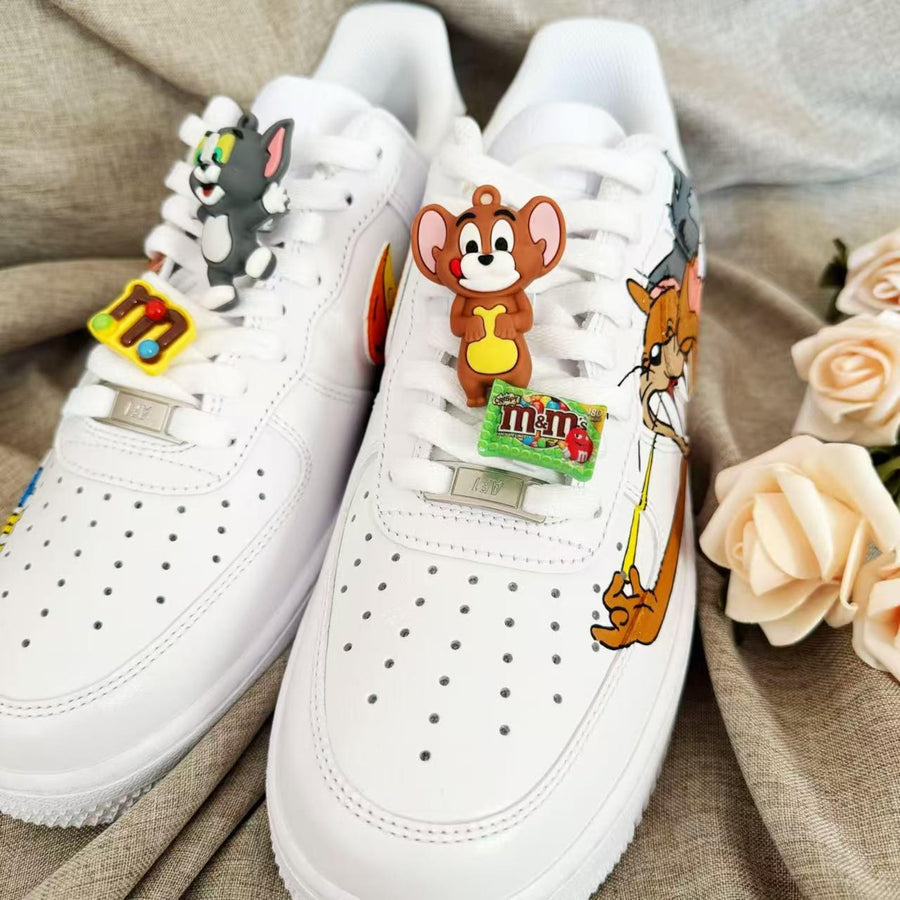Hand Painted Tom Jerry Air Force 1 Sneakers: Custom Anime Shoes AF1 white personalized gift design wedding fashion trainers