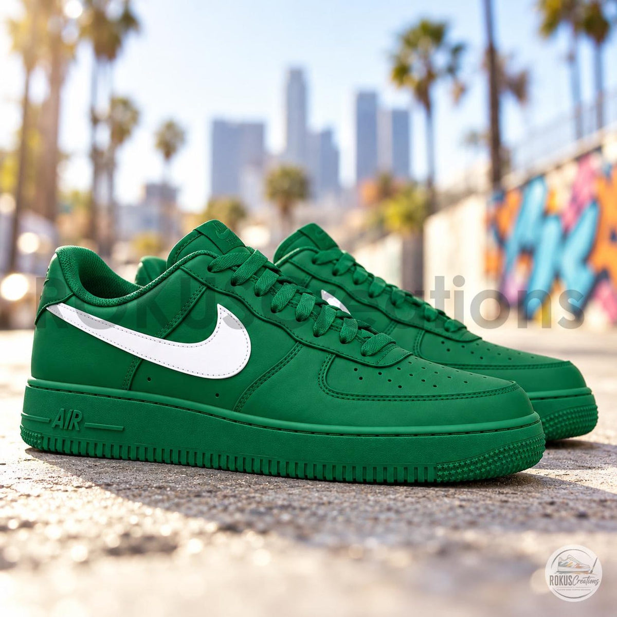 Custom Green Air Force 1 Sneakers – Hand Painted Streetwear AF1 Shoes