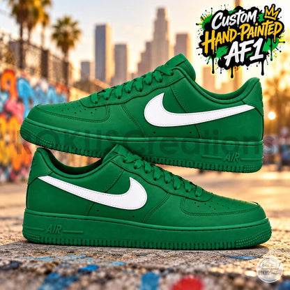 Custom Green Air Force 1 Sneakers – Hand Painted Streetwear AF1 Shoes