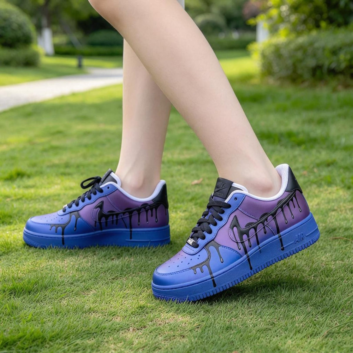 Custom Air Force 1,Drip Gradient Sneakers, Hand Painted Purple Blue AF1 Shoes, Hand Sprayed Streetwear Gift For Him